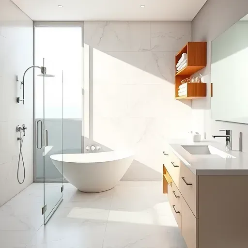 Freshly remodeled bathroom in Landenberg, PA featuring modern fixtures, marble tiles, freestanding tub, and ample light.