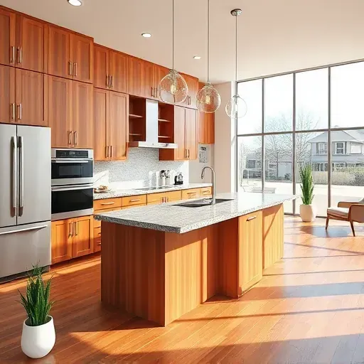 Beautiful modern kitchen in Landenberg PA with sleek wood cabinets granite countertops spacious island stainless steel appliances hardwood floors and natural light