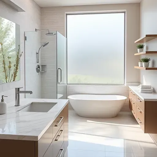 Newly renovated bathroom in Landenberg, PA with modern fixtures, glass shower, freestanding tub, and natural light.