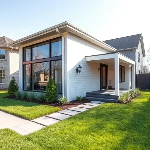 Recently completed modern home addition in Landenberg PA with large windows, landscaped yard, and seamless design integration