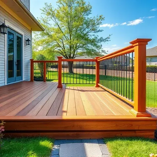 Completed wooden deck with modern railings, lush landscaping, and tranquil outdoor setting in Landenberg PA