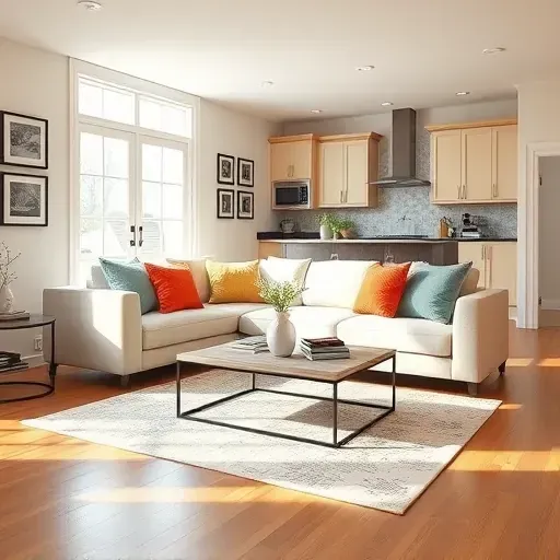 Modern living room in West Grove PA featuring elegant decor, a sleek coffee table, and natural light illuminating the space.