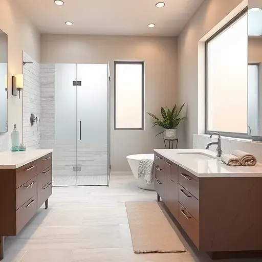 Remodeled bathroom in Landenberg PA features modern fixtures, walk-in shower, soaking tub, marble countertops, and ambient lighting.