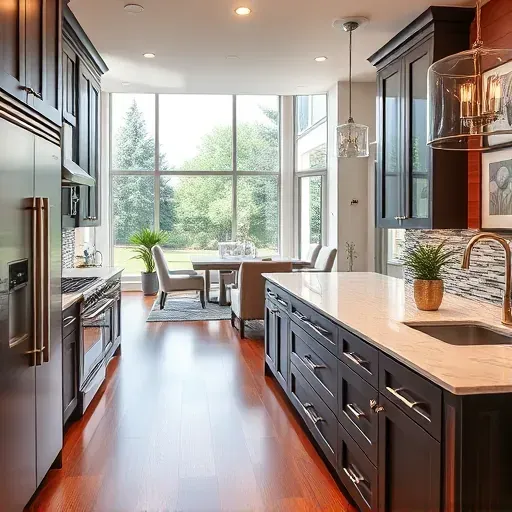 Modern kitchen remodel in Toughkenamon, PA featuring stainless steel appliances, dark wood cabinetry, and marble countertops.