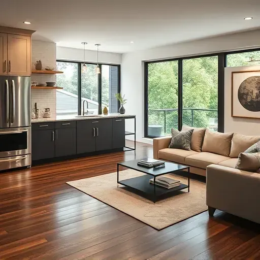 Modern kitchen remodel in Marcus Hook PA featuring sleek cabinets, granite countertops, and stainless steel appliances.