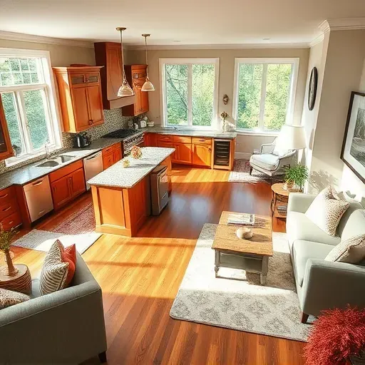 Completed home remodel in Coatesville PA featuring a cozy open-concept space with modern kitchen, warm light, and rich decor.