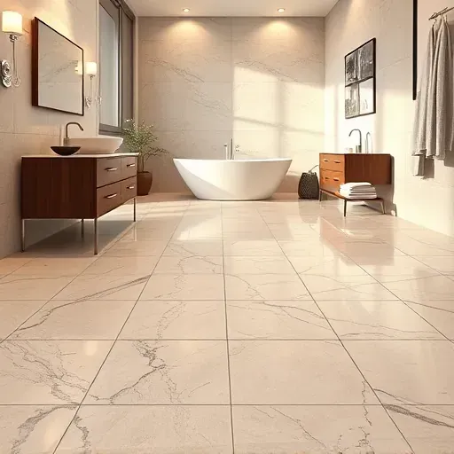 Freshly installed ceramic tiled bathroom floor in Landenberg PA with intricate patterns, polished finish, and modern fixtures