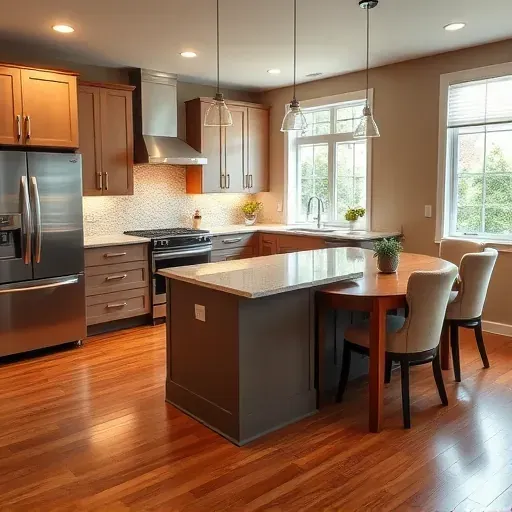 Modern kitchen in Greenville DE with stainless steel appliances, quartz counters, and warm neutral walls in open layout.