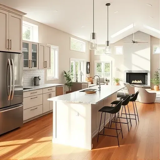 Modern kitchen remodel in Garnet Valley PA with stainless steel appliances, granite countertops, open-concept design, and natural light.