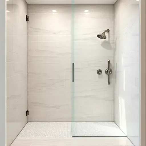 Meticulously finished modern ceramic shower tiles with subtle grout lines in a sleek bathroom in Landenberg Pennsylvania