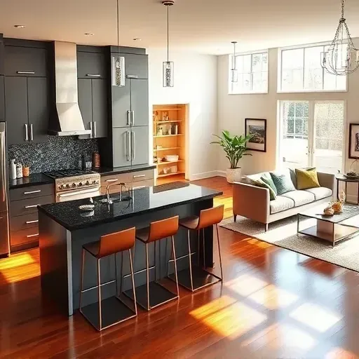 Modern kitchen remodeling in Chester PA features sleek cabinetry, high-end appliances, and polished hardwood floors.