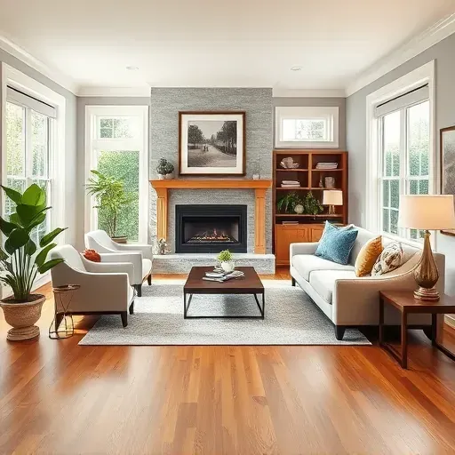 Remodeled living room in Southern Chester County PA with hardwood floors, modern furniture, and natural light.