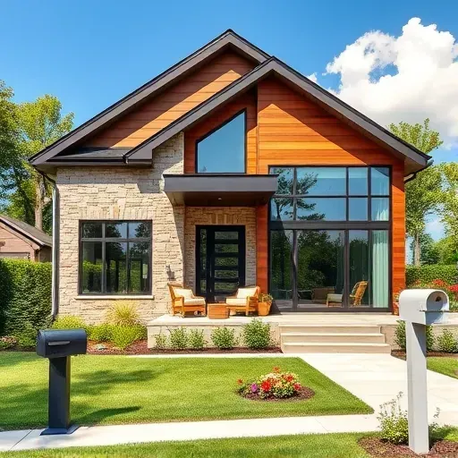 Contemporary remodeled home in Bear DE features stone and wood façade, large windows, and inviting outdoor spaces.