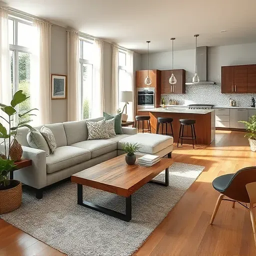 Completed home remodel in Brookhaven PA showcasing an open-concept living space with modern cozy design elements.