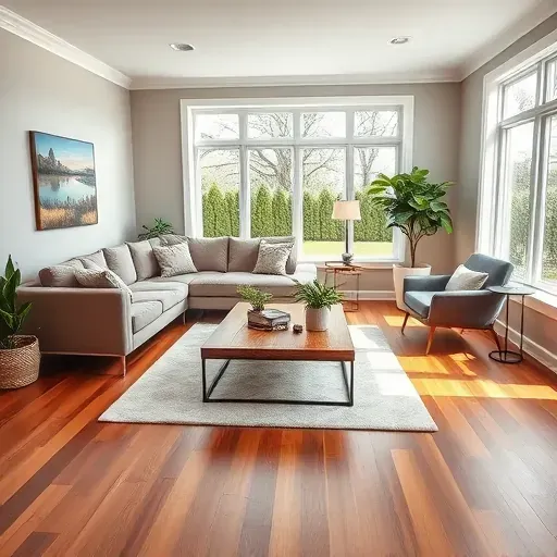 Remodeled living room in Lincoln University PA with open-concept design, hardwood floors, and natural light.