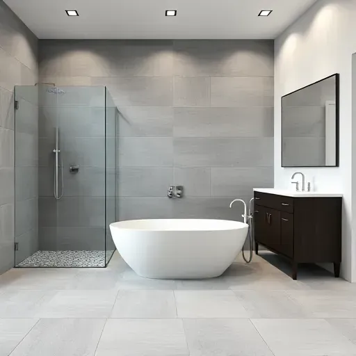 Freshly remodeled bathroom in Landenberg PA with modern freestanding tub, glass shower, and elegant vanity features.