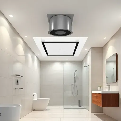 Recently installed modern bathroom exhaust fan in a sleek Landenberg PA bathroom with polished tiles and ambient lighting