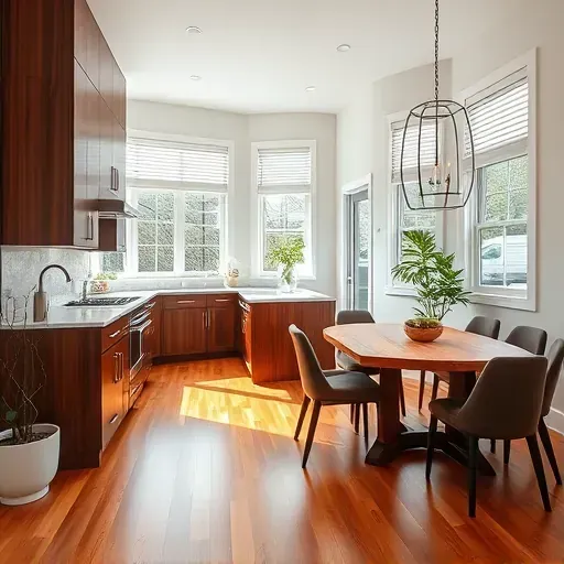 Modern kitchen remodel in West Grove PA featuring walnut cabinetry, quartz countertops, marble backsplash, and hardwood flooring.