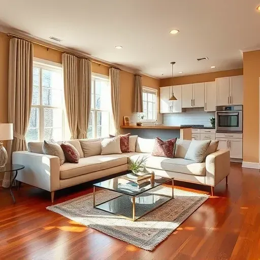 Home remodeling in Avondale PA featuring an elegant living room, modern decor, and a stylish kitchen.