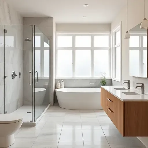 Recently renovated bathroom in Landenberg PA featuring modern fixtures, walk-in shower, soaking tub, and elegant design.