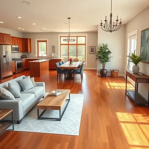 Elegant open-concept living room in Landenberg, PA, showcasing modern and rustic design with natural light and custom elements.