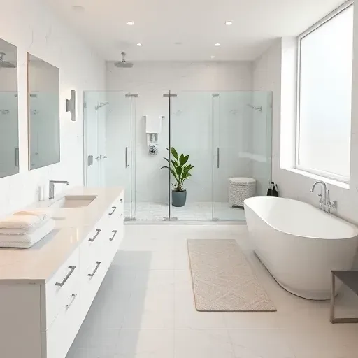 Landenberg PA remodeled bathroom features modern elegance with marble countertops, a walk-in shower, and soaking tub.