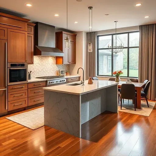 Renovated kitchen in Marcus Hook PA with modern cabinets, granite island, state-of-the-art appliances, and natural light.