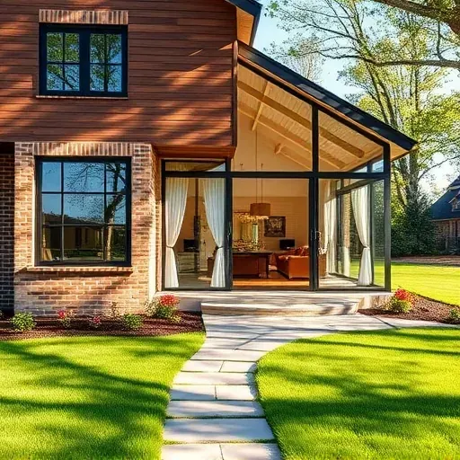 Completed home remodeling in Media PA with modern design, inviting windows, landscaped yard, and elegant entryway.