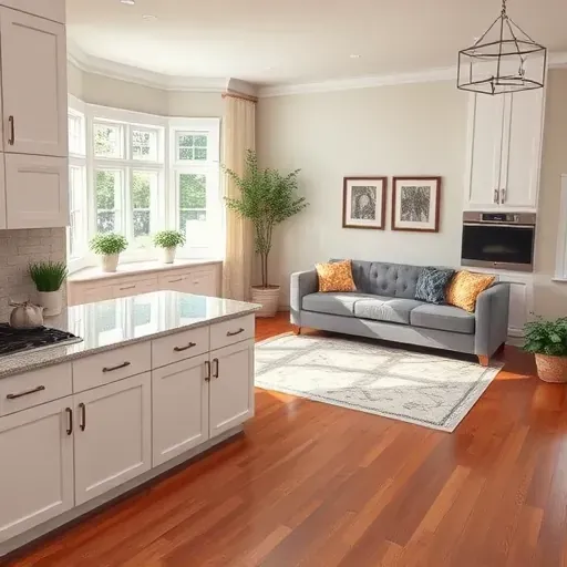 Completed home remodeling project in Malvern, PA featuring modern kitchen and cozy living room with stylish decor.