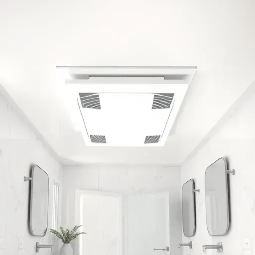 Installed modern bathroom exhaust fan in a sleek Landenberg PA bathroom with polished marble tiles and bright lighting