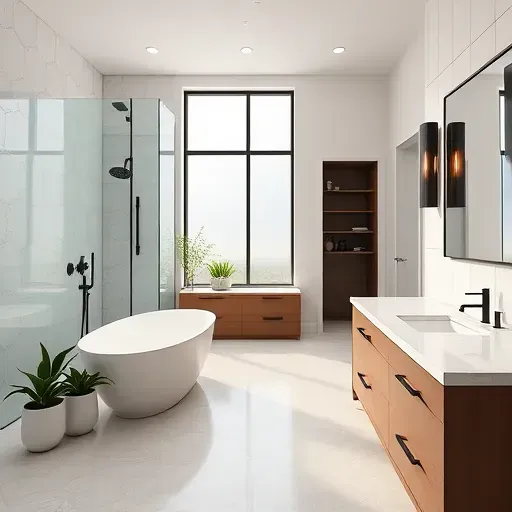 Renovated bathroom in Landenberg PA featuring modern design, marble countertops, glass shower, and stylish fixtures.