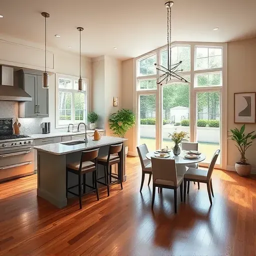 Modern kitchen remodeling in Paoli PA with sleek appliances, elegant cabinetry, and bright spacious layout featuring a dining area.