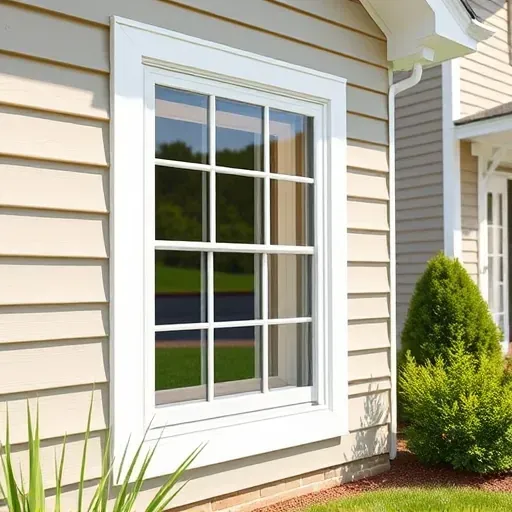 Close-up of a newly installed energy-efficient window with sleek frames reflecting natural light on a well-maintained home exterior