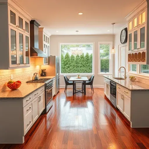 Modern kitchen remodel in Chester PA featuring sleek cabinets, granite countertops, stainless appliances, and cozy dining area.