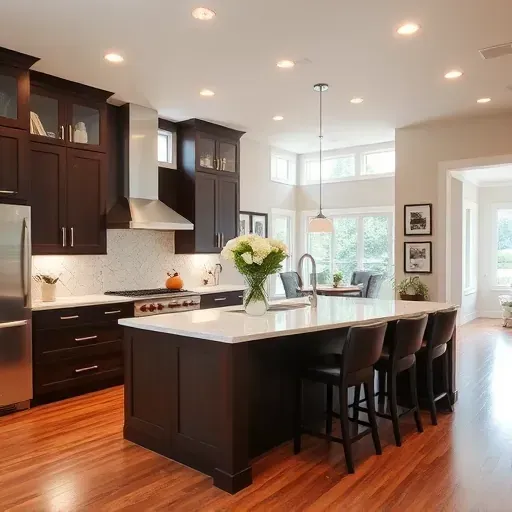 Renovated Chester PA kitchen features dark wood cabinetry, marble countertops, and bright windows for a welcoming space.