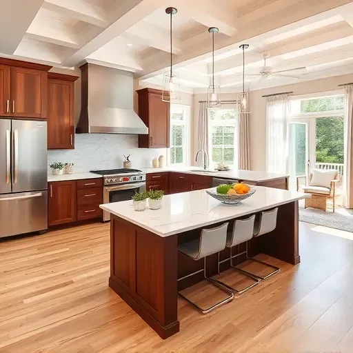 Stunning kitchen remodel in Hockessin, DE featuring walnut cabinetry, marble countertops, and natural light.