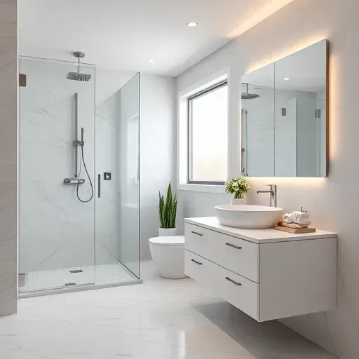 Freshly renovated bathroom in Landenberg PA with sleek design, walk-in shower, marble tiles, and elegant fixtures.