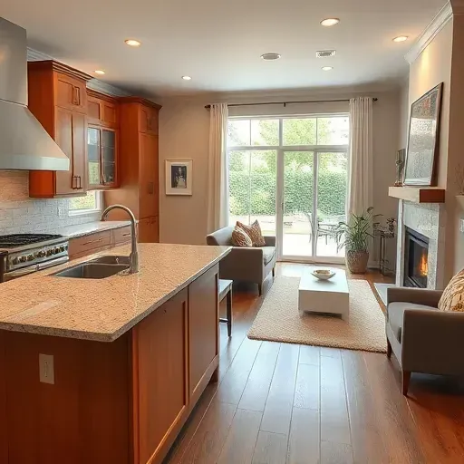 Beautifully remodeled kitchen and living room in Oxford PA, featuring modern design and elegant decor throughout.