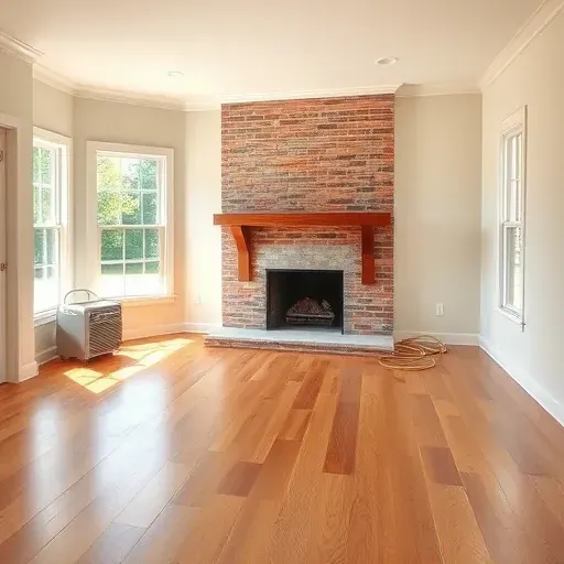 Beautiful restored living room in Landenberg PA with shiny hardwood floors, fresh neutral walls, polished fireplace, and lush outdoor view