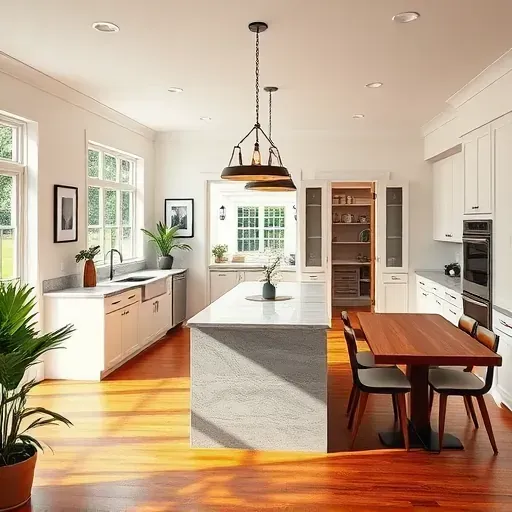 Stunning modern kitchen with natural stone countertops, stainless steel appliances, and elegant dining area in Greenville, DE.