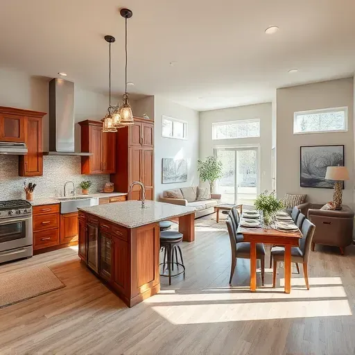 Modern kitchen remodel in Cochranville PA with granite countertops, custom cabinetry, spacious dining area, and natural light.