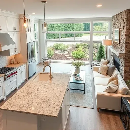 Home remodeling in Garnet Valley PA featuring a stunning kitchen and living area with modern and classic design elements.
