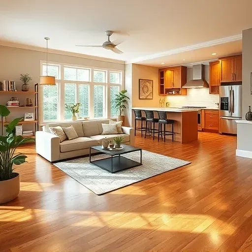 Renovated living room in Thorndale PA with modern decor, hardwood floors, natural light, and stylish furnishings