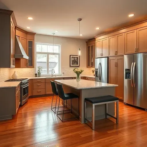 Modern kitchen remodel in Lincoln University PA with granite countertops, custom cabinetry, and stainless steel appliances.