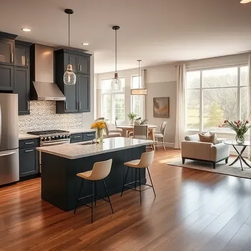 Modern kitchen remodel in Marcus Hook PA featuring sleek granite countertops, custom cabinetry, and ambient lighting.