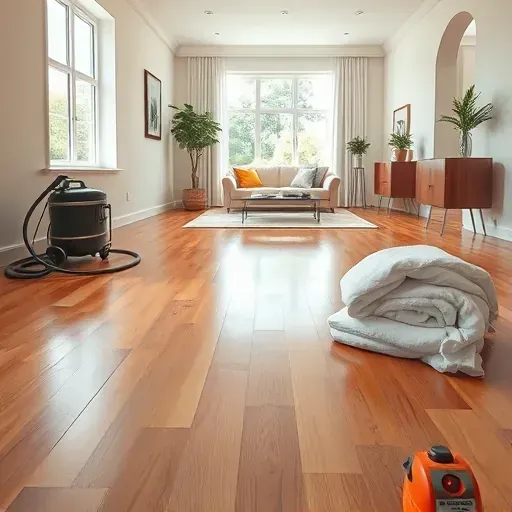 Restored interior with polished hardwood floors, clean walls, natural light, restoration tools, and a well-lit, damage-free living space