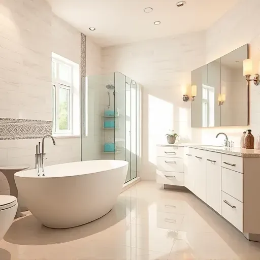Remodeled bathroom in Landenberg PA features a freestanding tub, double vanity, and modern fixtures in soft neutrals.