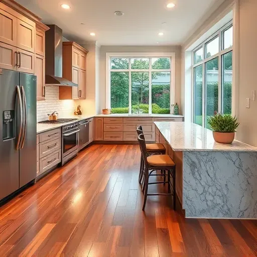 Modern kitchen remodeling in New Castle DE featuring elegant cabinetry, granite countertops, stylish island, and natural light.