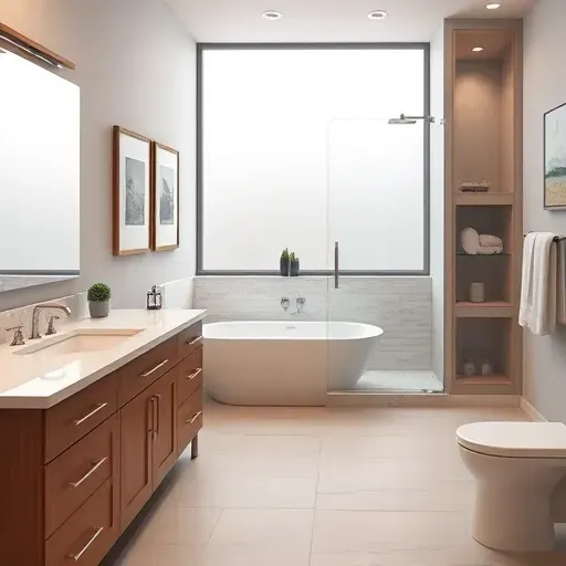 Renovated Landenberg PA bathroom with modern fixtures, walk-in glass shower, soaking tub, marble countertops, and elegant decor