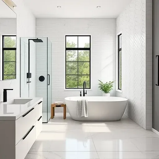 Renovated bathroom in Landenberg PA with marble countertops, glass shower, freestanding tub, and stylish finishes.